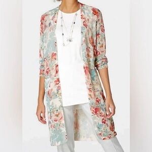 ‼️J. JILL LITE BLUE TINT BURGUNDY FLORAL OPEN CARDIGAN
